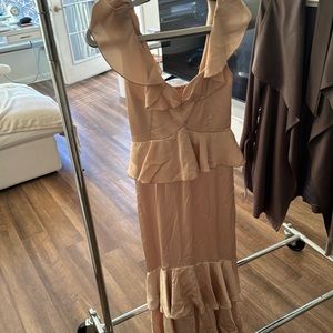 Show me your Mumu Reese ruffle dress in champagne satin